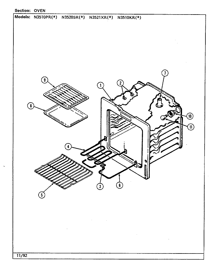 OVEN (N3521XR, N3510KR) Diagram and Parts List for N3510KRA  Norge Range