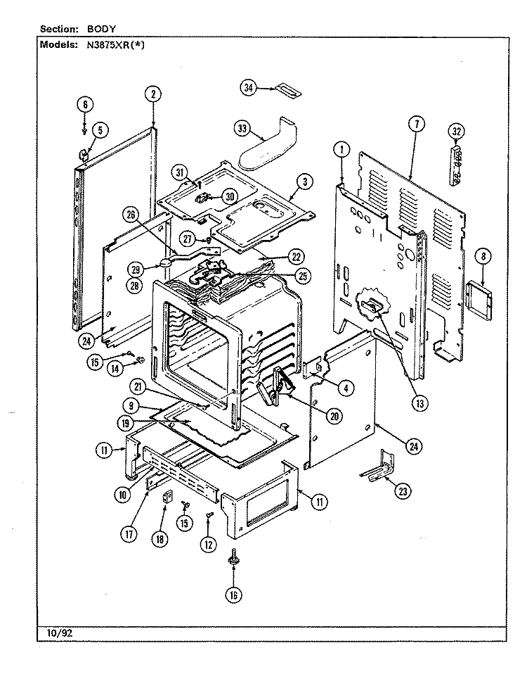 BODY Diagram and Parts List for N3875XRW  Norge Range