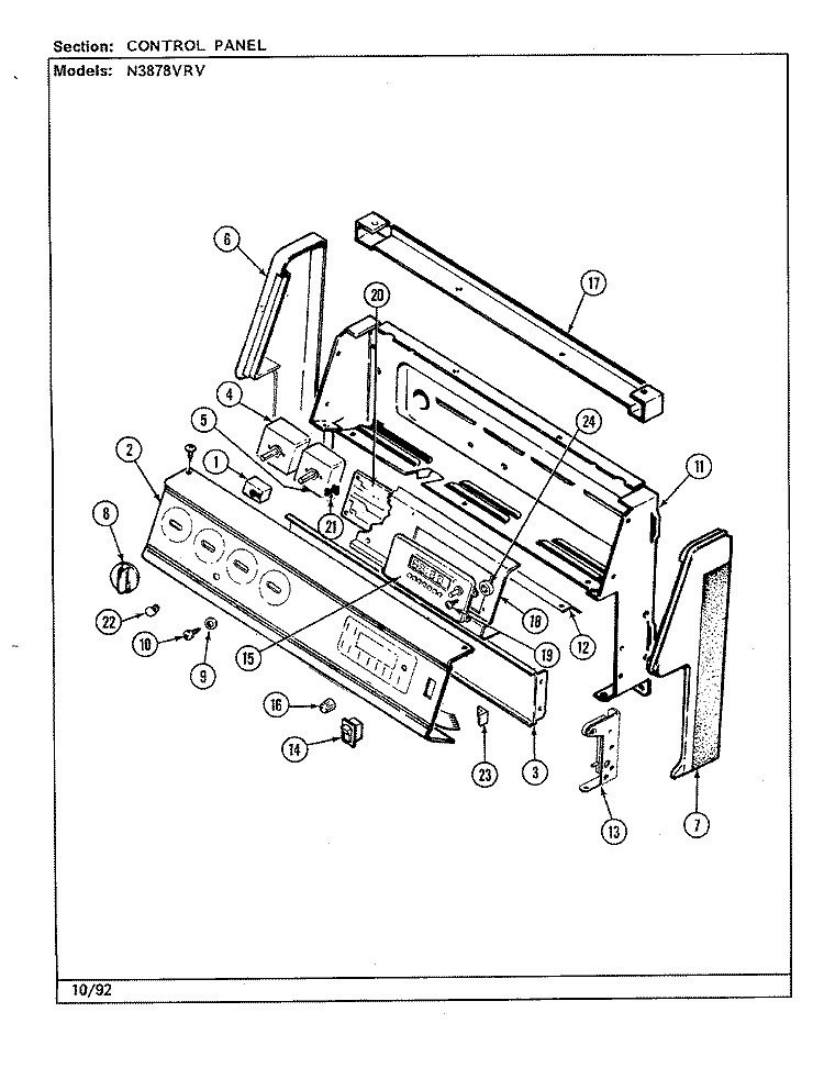 CONTROL PANEL Diagram and Parts List for N3878VRV  Norge Range