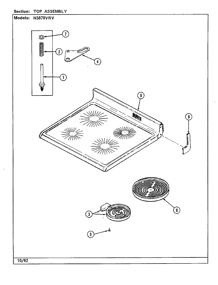 TOP ASSEMBLY Diagram and Parts List for N3878VRV  Norge Range