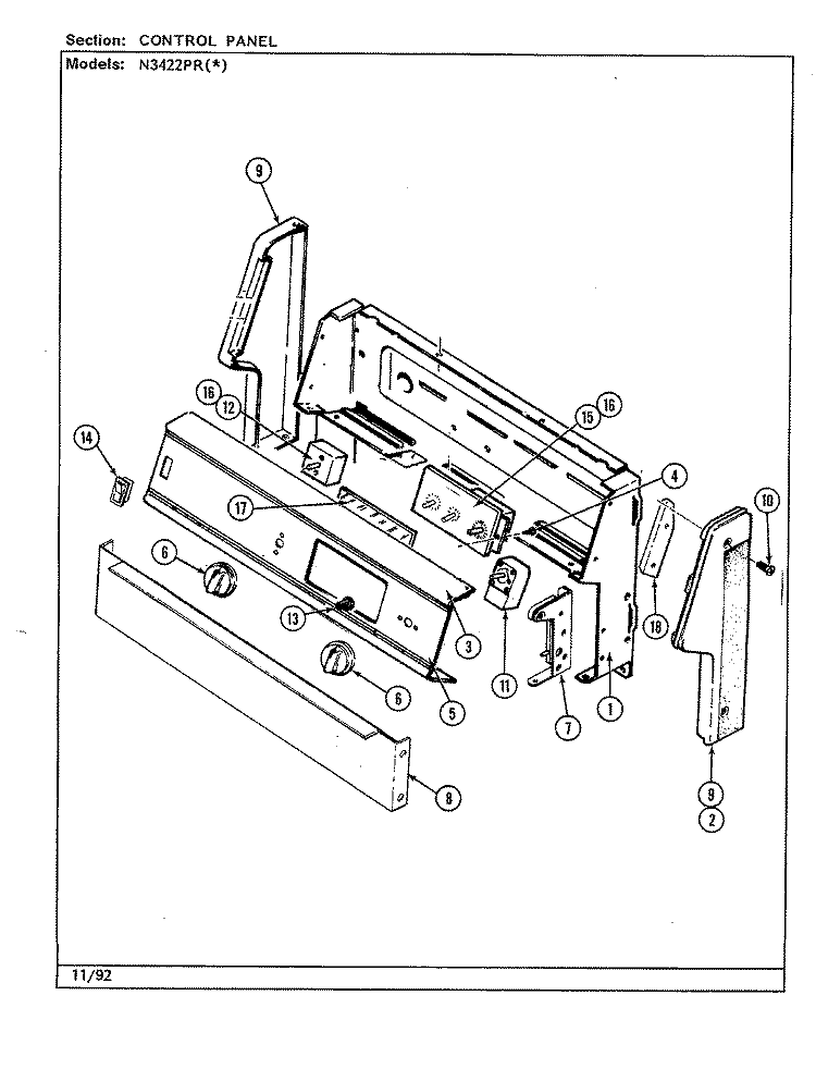 CONTROL PANEL Diagram and Parts List for N3422PRW  Norge Range
