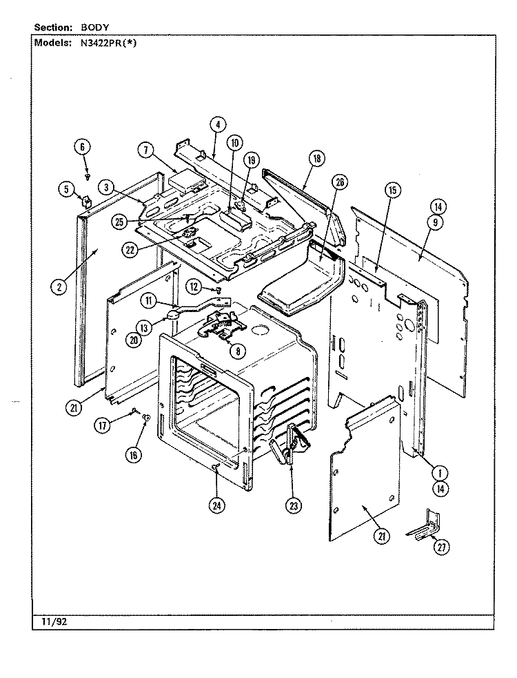BODY Diagram and Parts List for N3422PRW  Norge Range