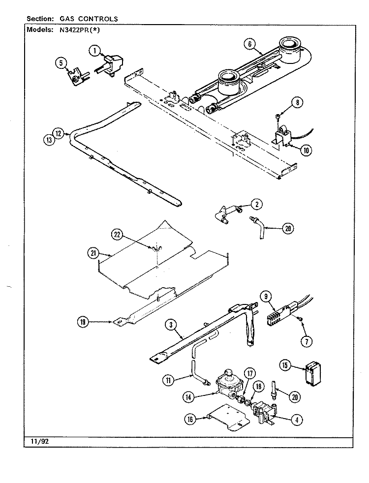 GAS CONTROLS Diagram and Parts List for N3422PRW  Norge Range