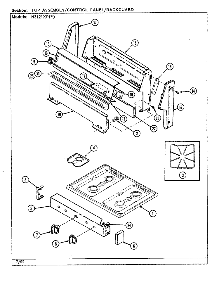 TOP ASSEMBLY / CONTROL PANEL (N3121XPx) Diagram and Parts List for N3121XPW  Norge Range