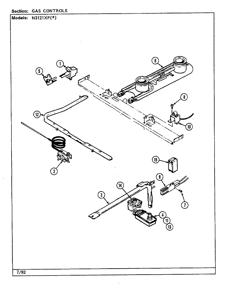 GAS CONTROLS (N3121XPx) Diagram and Parts List for N3121XPA  Norge Range