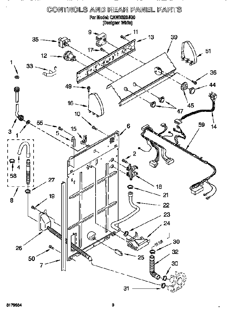 Controls And Rear Panel Diagram and Parts List for CAWX629JQ0  Crosley Washer