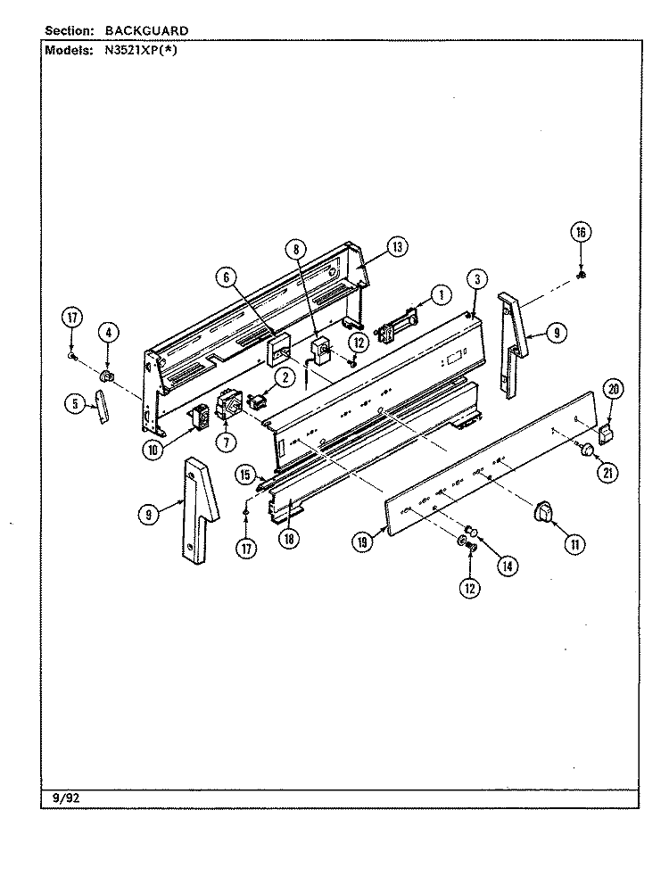 CONTROL PANEL (N3521XPx) Diagram and Parts List for N3510PPW  Norge Range