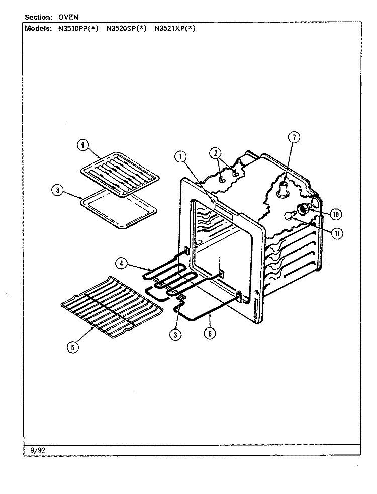 OVEN (N3510PPx, N3520SPx) Diagram and Parts List for N3510PPW  Norge Range