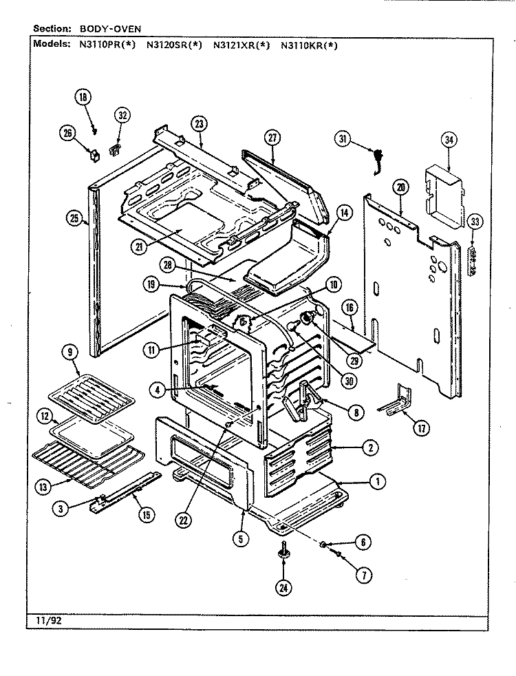 BODY (N3110PRx, N3120SRx) Diagram and Parts List for N3110PRA  Norge Range