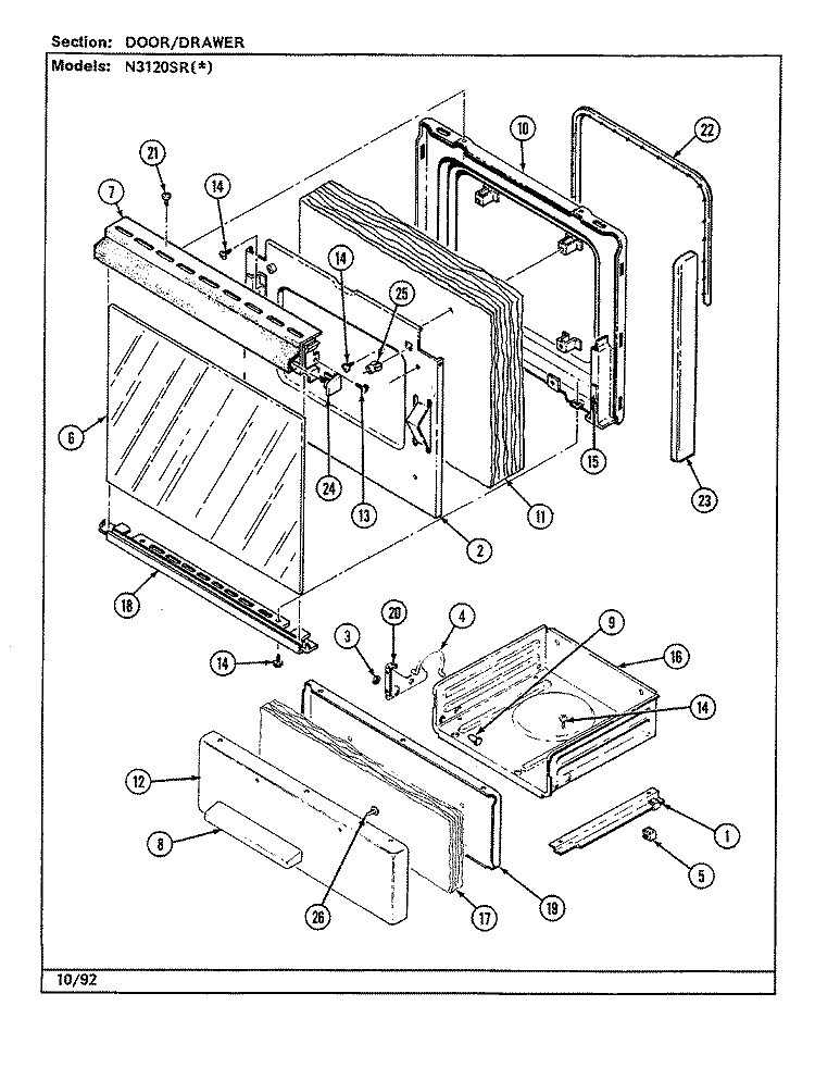 DOOR / DRAWER (N3120SRx) Diagram and Parts List for N3110PRA  Norge Range