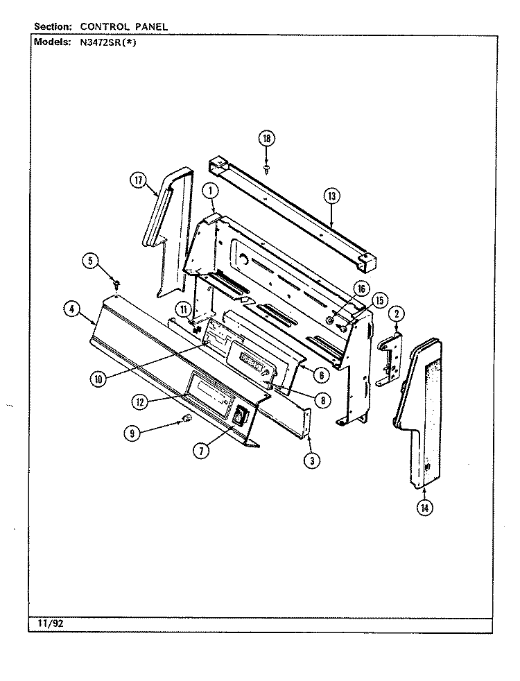 CONTROL PANEL Diagram and Parts List for N3472SRW  Norge Range