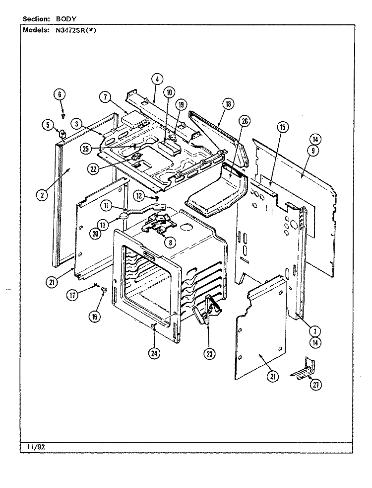 BODY Diagram and Parts List for N3472SRW  Norge Range