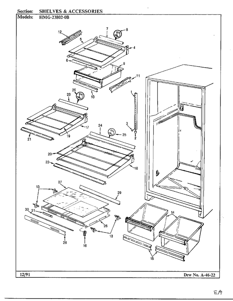 Shelves And Accessories Diagram and Parts List for 23802-0B  Admiral Refrigerator