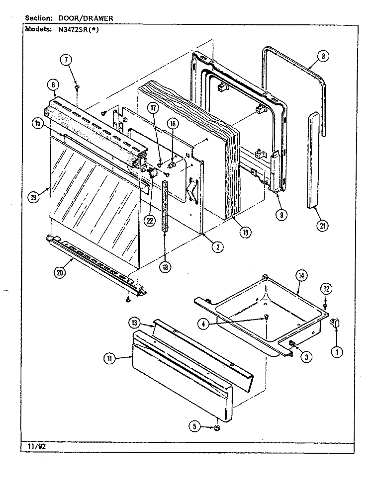 DOOR / DRAWER Diagram and Parts List for N3472SRW  Norge Range