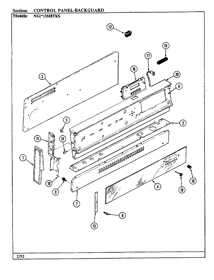 CONTROL PANEL Diagram and Parts List for NGA3M8TKS  Norge Range