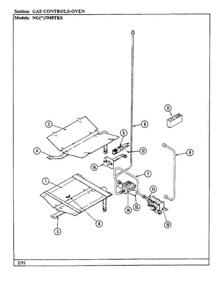 GAS CONTROLS Diagram and Parts List for NGA3M8TKS  Norge Range