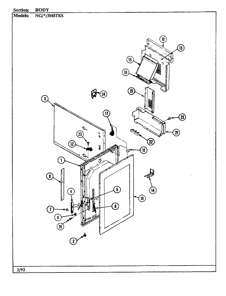 BODY Diagram and Parts List for NGA3M8TKS  Norge Range