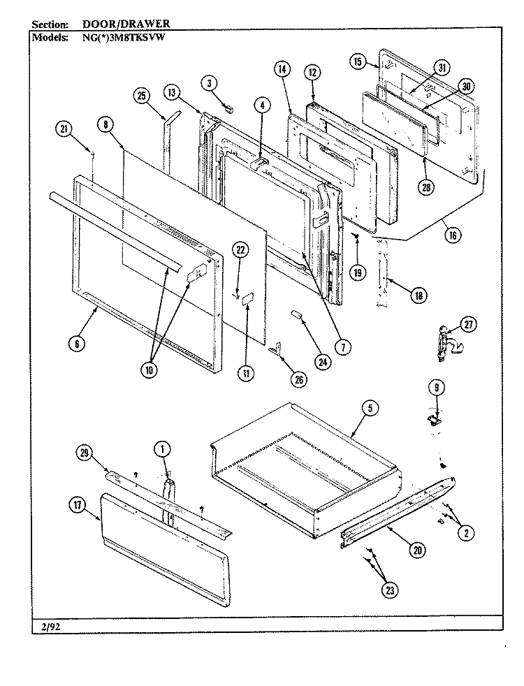 DOOR / DRAWER Diagram and Parts List for NGA3M8TKS  Norge Range