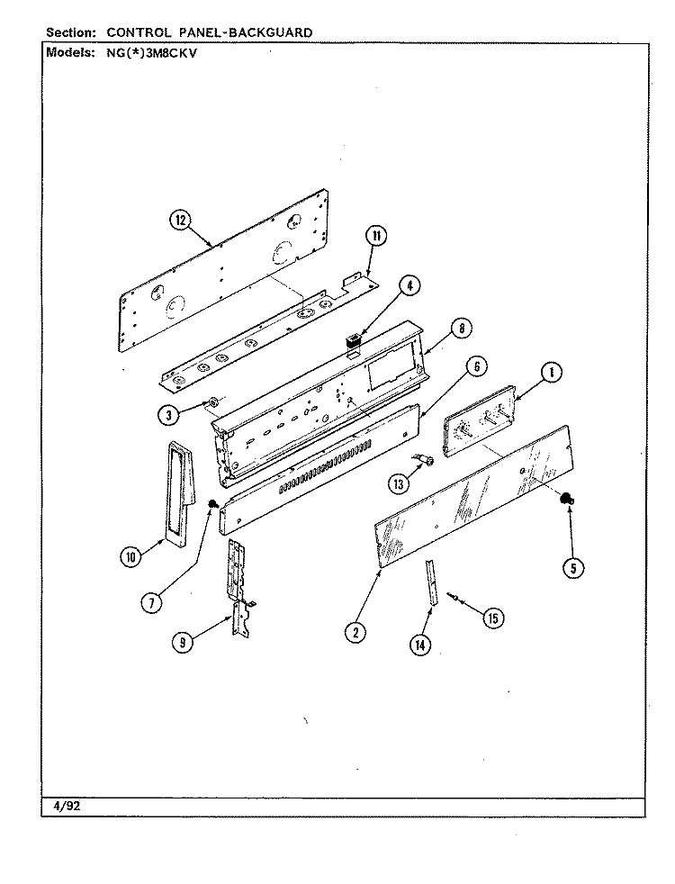 CONTROL PANEL Diagram and Parts List for NGW3M8CKV  Norge Range