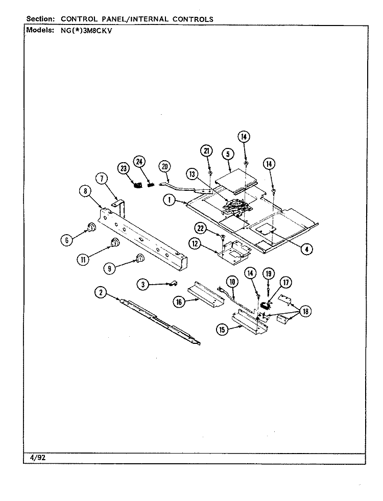 INTERNAL CONTROLS Diagram and Parts List for NGW3M8CKV  Norge Range