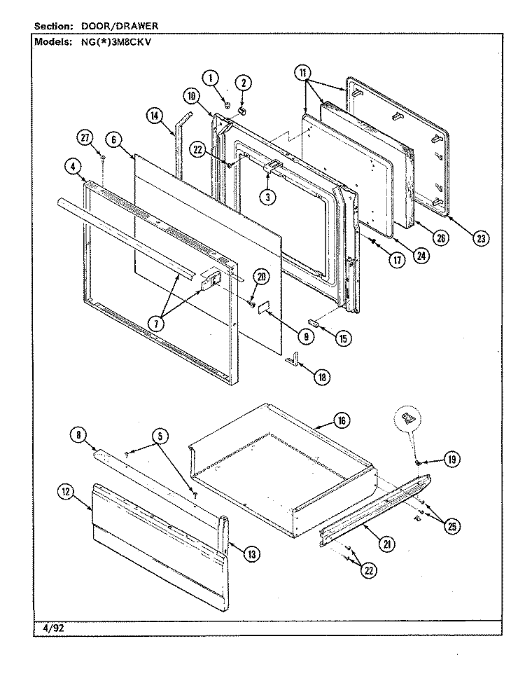 DOOR / DRAWER Diagram and Parts List for NGW3M8CKV  Norge Range