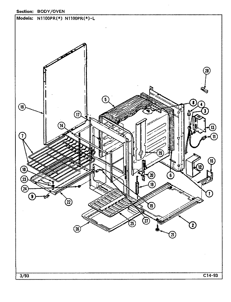 BODY Diagram and Parts List for N1100PRA  Norge Range