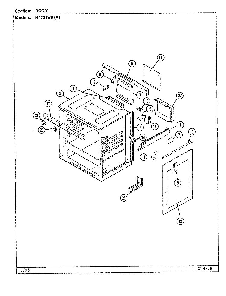 BODY Diagram and Parts List for N4231WRW  Norge Range
