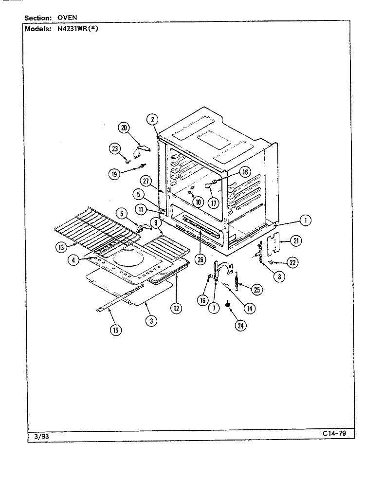 OVEN Diagram and Parts List for N4231WRW  Norge Range