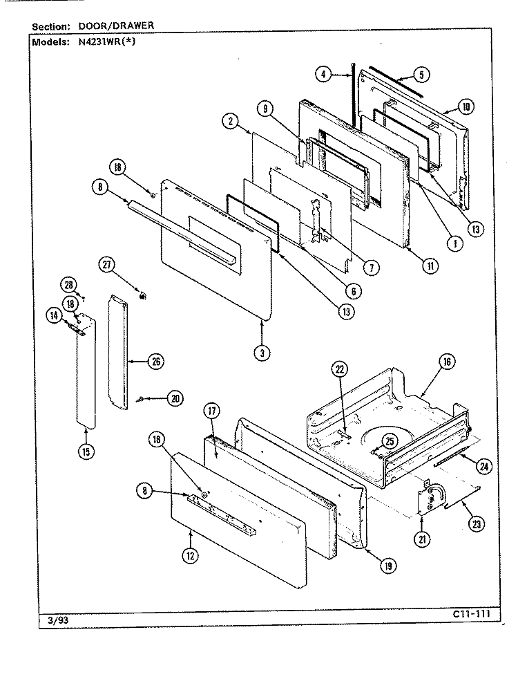 DOOR / DRAWER Diagram and Parts List for N4231WRW  Norge Range