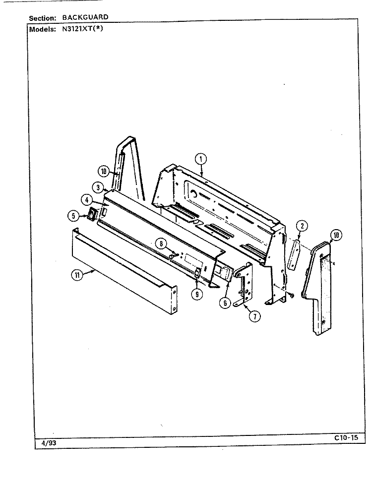 CONTROL PANEL Diagram and Parts List for N3121XTA  Norge Range