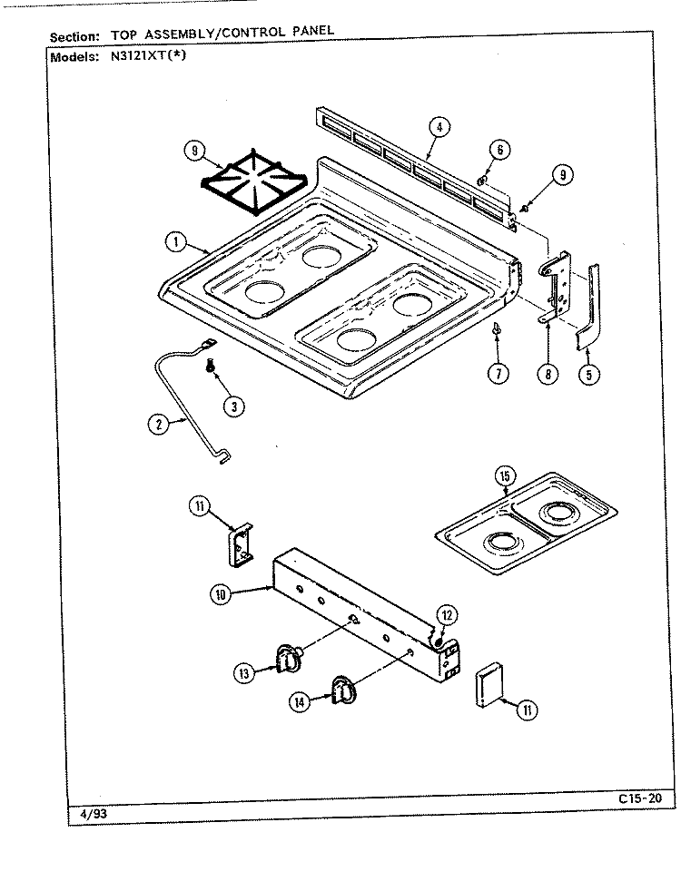 TOP ASSEMBLY Diagram and Parts List for N3121XTA  Norge Range