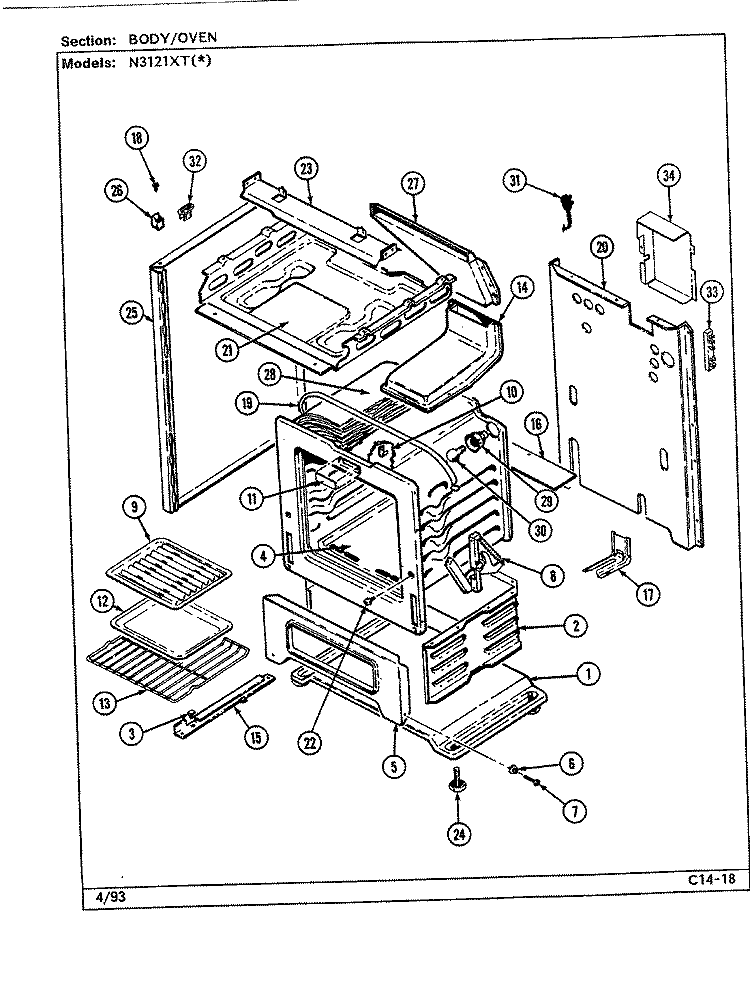 BODY / OVEN Diagram and Parts List for N3121XTA  Norge Range