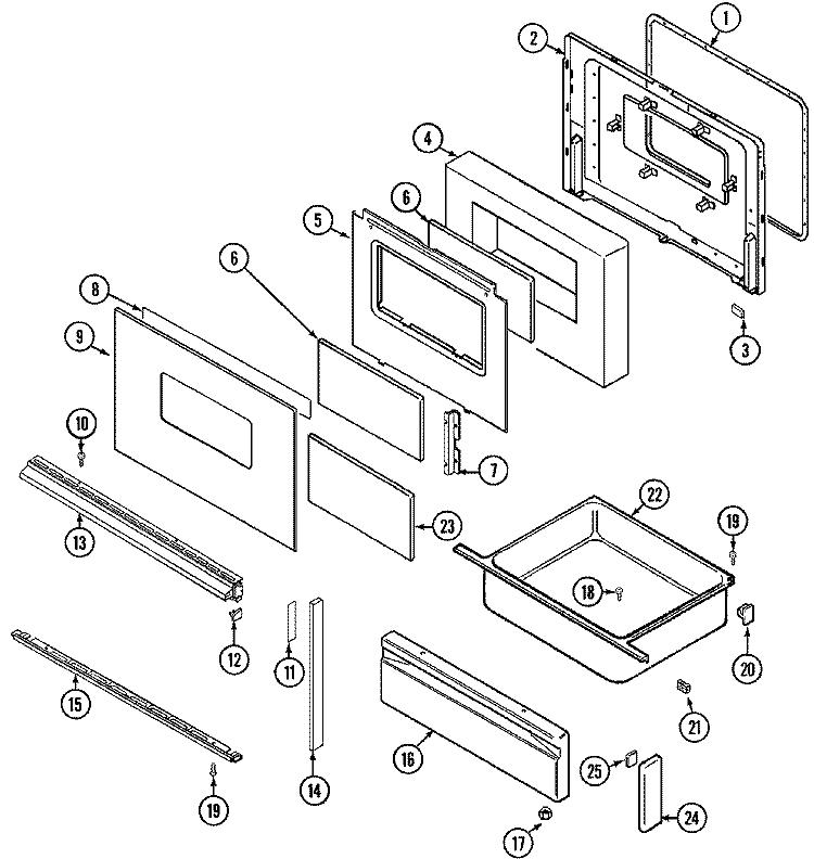 DOOR / DRAWER Diagram and Parts List for L3872VYV  Norge Range
