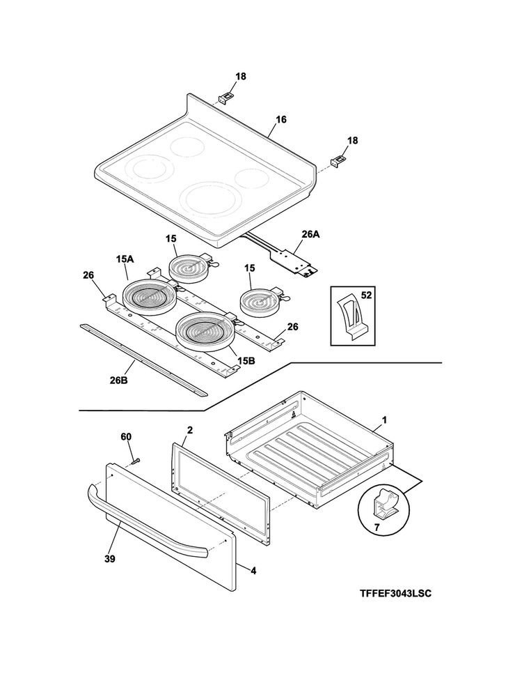 Top/drawer Diagram and Parts List for CRE3580QSB  Crosley Range
