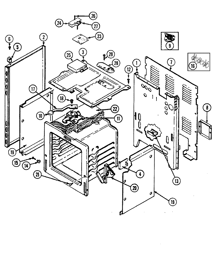 BODY Diagram and Parts List for L3882XVW  Norge Range