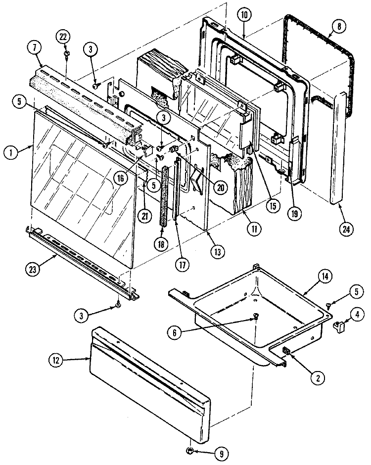 DOOR / DRAWER Diagram and Parts List for L3882XVW  Norge Range