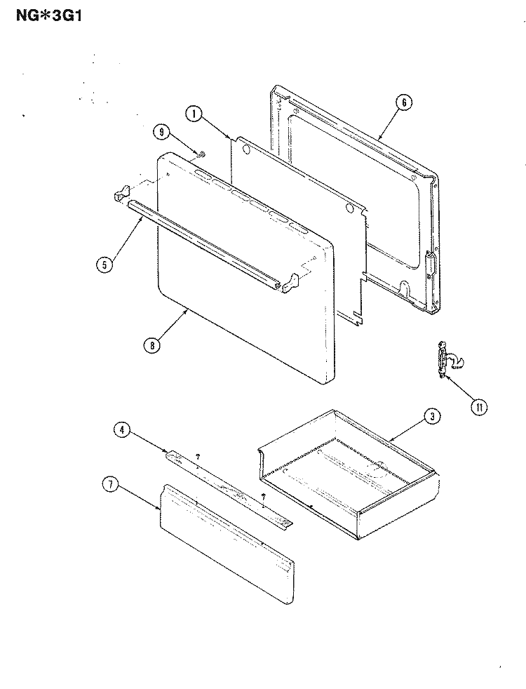 DOOR Diagram and Parts List for NGW3G1  Norge Range