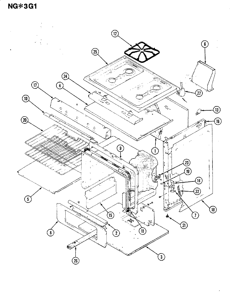 BODY Diagram and Parts List for NGW3G1  Norge Range