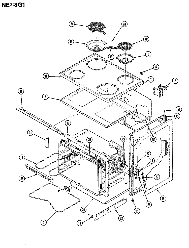 BODY Diagram and Parts List for NEA3G1  Norge Range