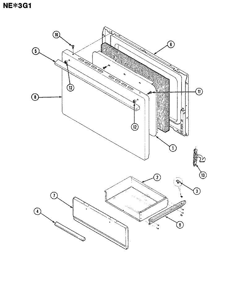 DOOR / DRAWER Diagram and Parts List for NEA3G1  Norge Range