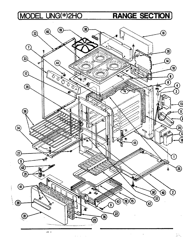 BODY Diagram and Parts List for UNGA2H0  Norge Range