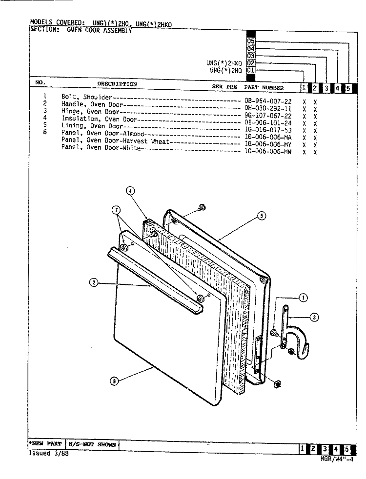 DOOR ASSEMBLY Diagram and Parts List for UNGA2H0  Norge Range