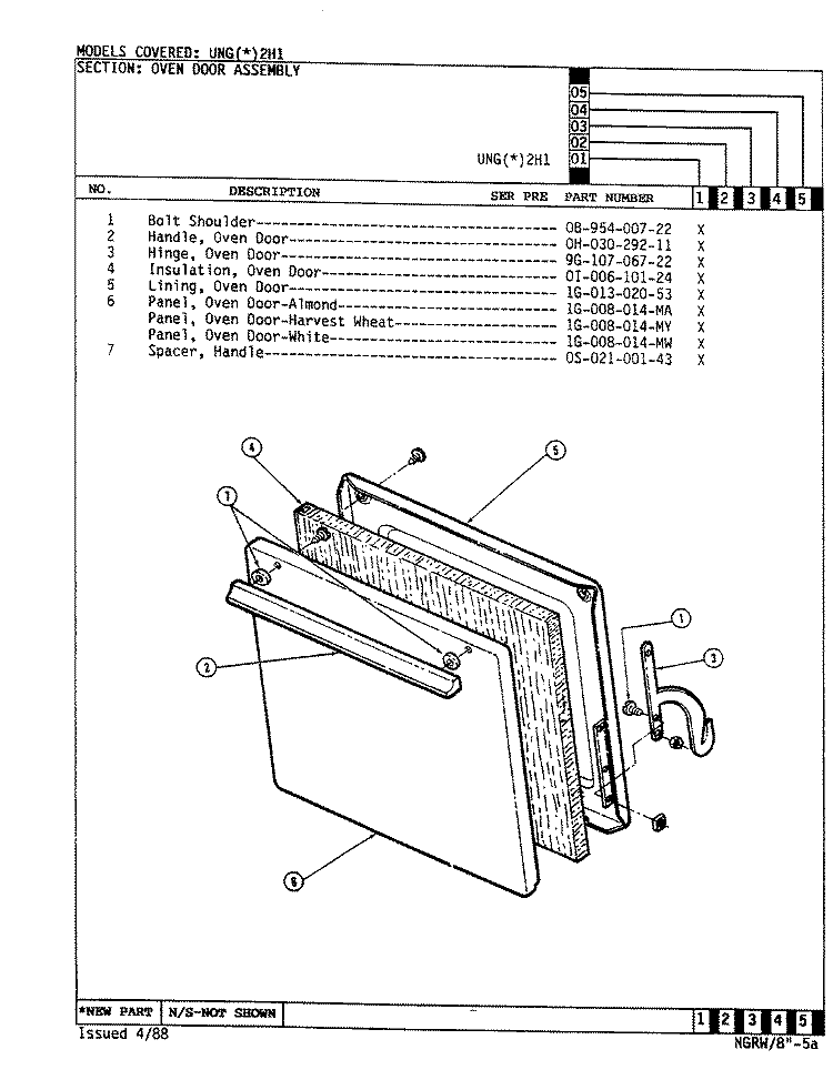 DOOR Diagram and Parts List for UNGA2H1  Norge Range