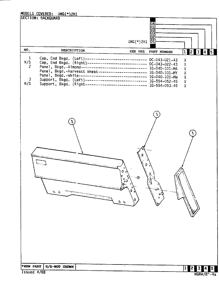 CONTROL PANEL Diagram and Parts List for UNGA2HK1  Norge Range