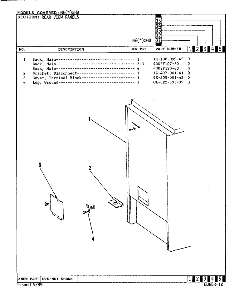 REAR VIEW Diagram and Parts List for NEW2H0  Norge Range