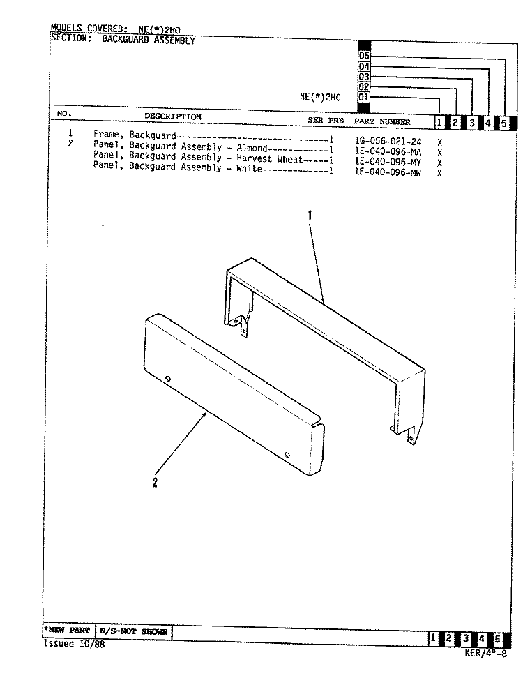 CONTROL PANEL Diagram and Parts List for NEW2H0  Norge Range