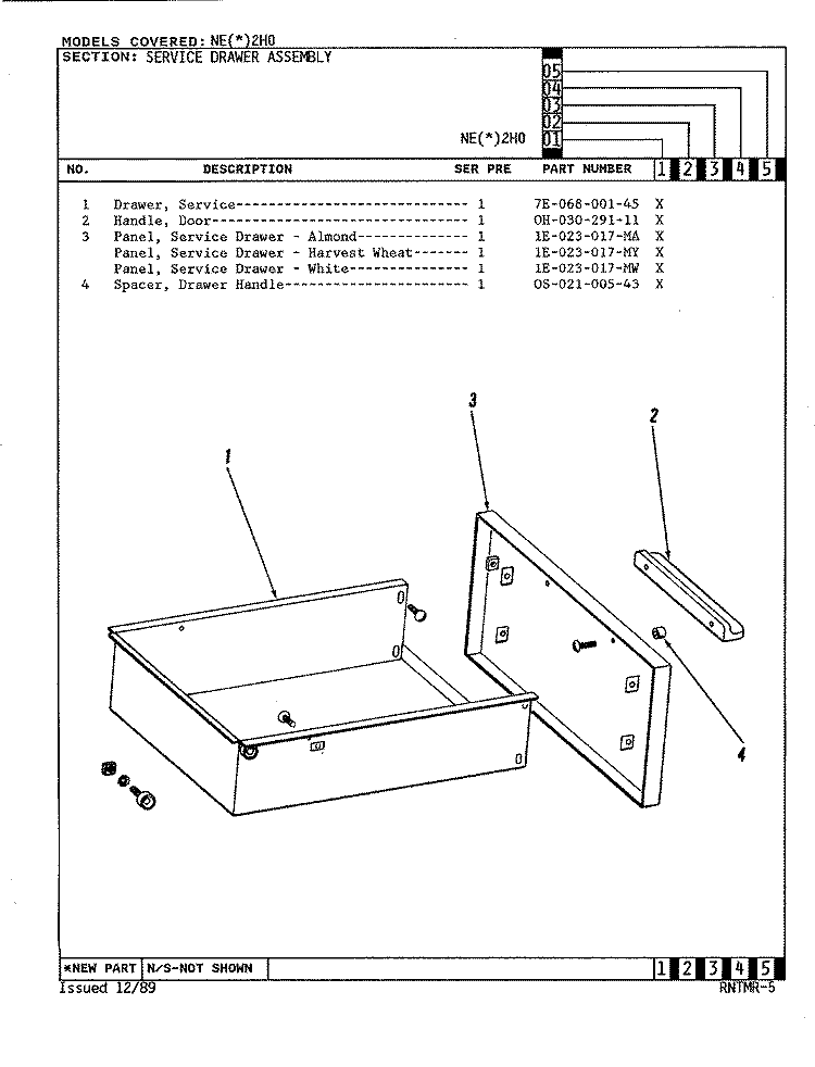 DRAWER Diagram and Parts List for NEW2H0  Norge Range