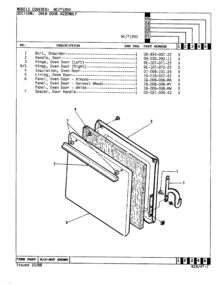 DOOR Diagram and Parts List for NEW2H0  Norge Range