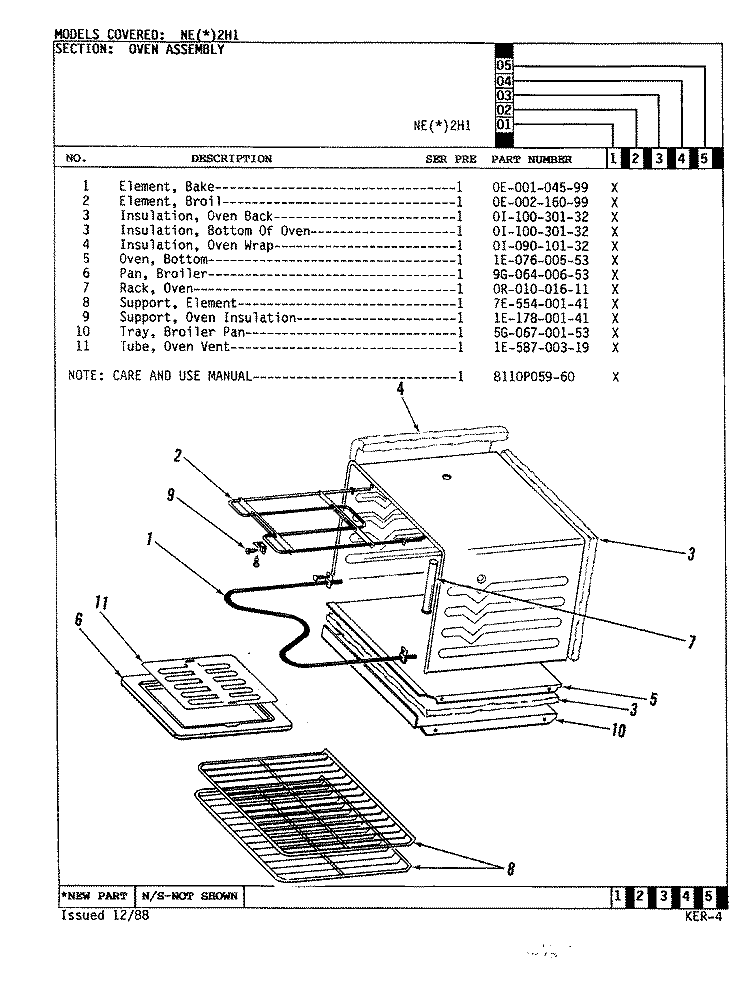 OVEN Diagram and Parts List for NEW2H1  Norge Range