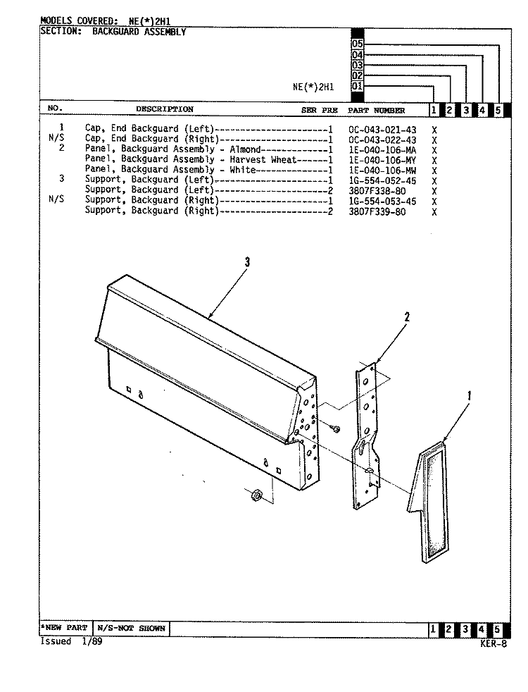 CONTROL PANEL Diagram and Parts List for NEW2H1  Norge Range